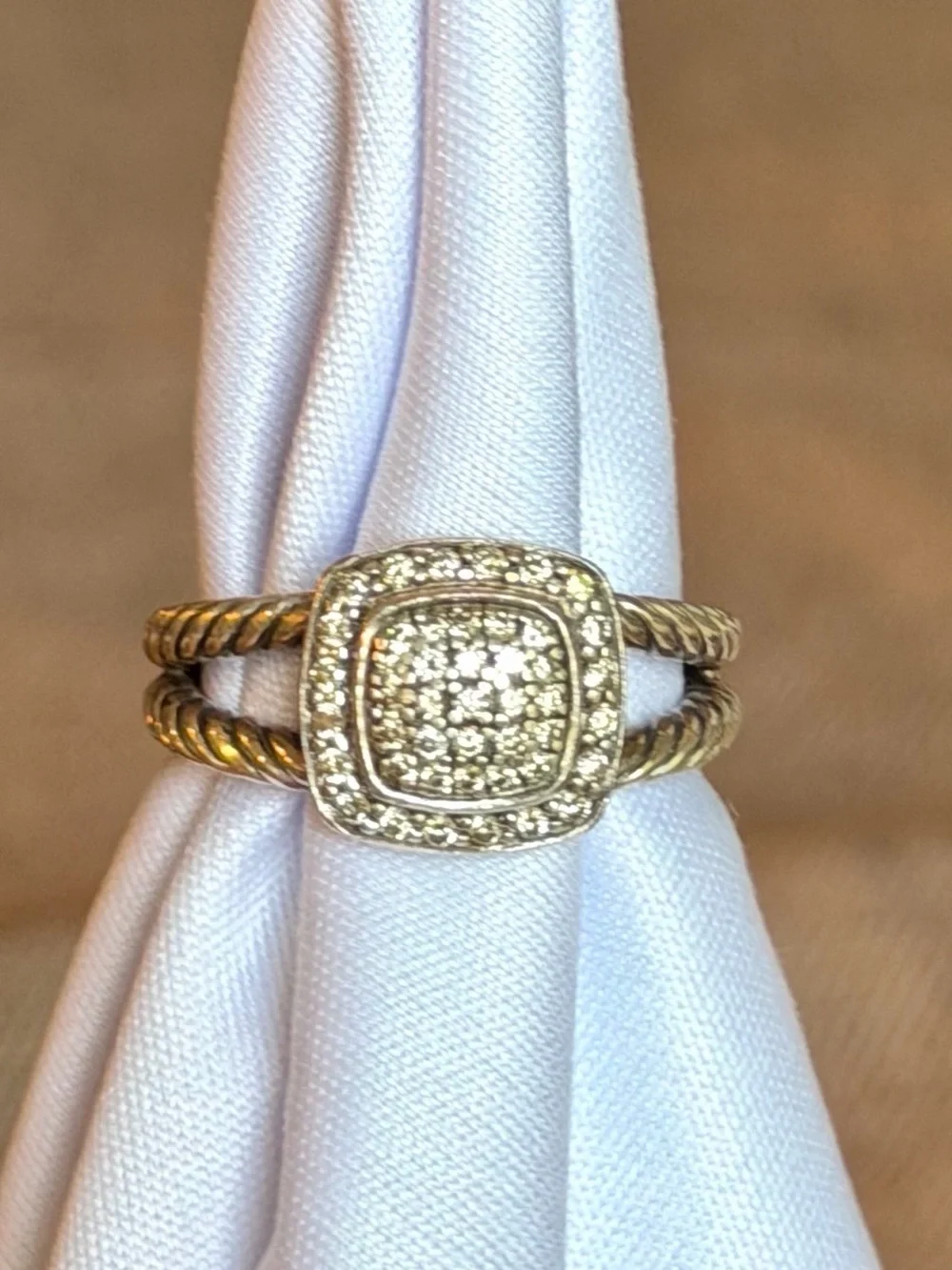 David Yurman Petite Albion Diamond Cable Ring 925 Sterling Silver Sz 7